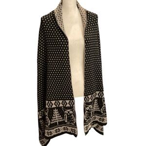 Mila‎ Schon Wool Knit Blanket Scarf Woodsy Theme Owl Tree NWT